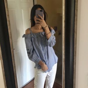 Loft Ruffle Button Off Shoulder Blouse
